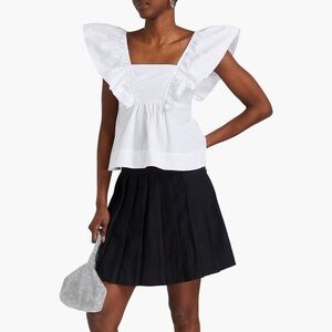Ganni White Ruffled Cotton Poplin Top